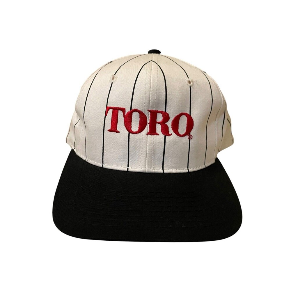 Vintage 90s TORO White Black Pinstripe Snapback Hat One Size Retro Yupoong